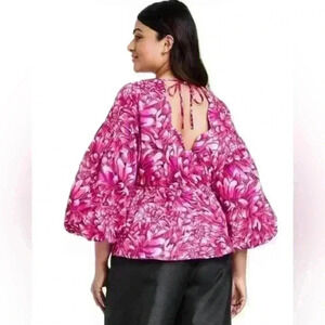 Kika Vargas for Target colorful oversized Floral Scallop open Back Blouse Sz Lg